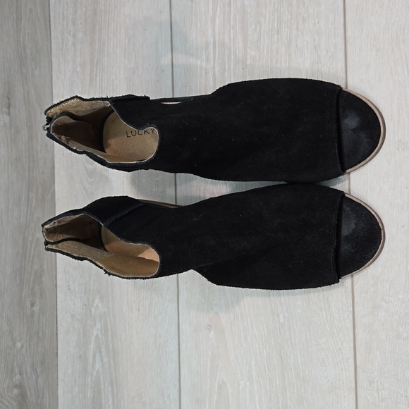 Lucky Brand Women Keight Ankle Leather Open toe Heels Boots shoes sz 7.5M - Picture 6 of 14